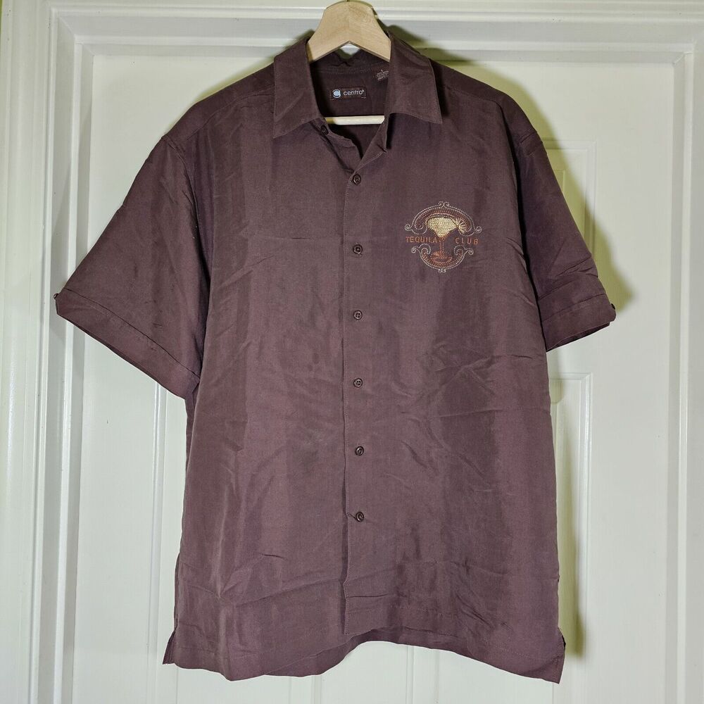 Centro Men's Short Sleeve Shirt Novelty Embroidered Tequila Club Large